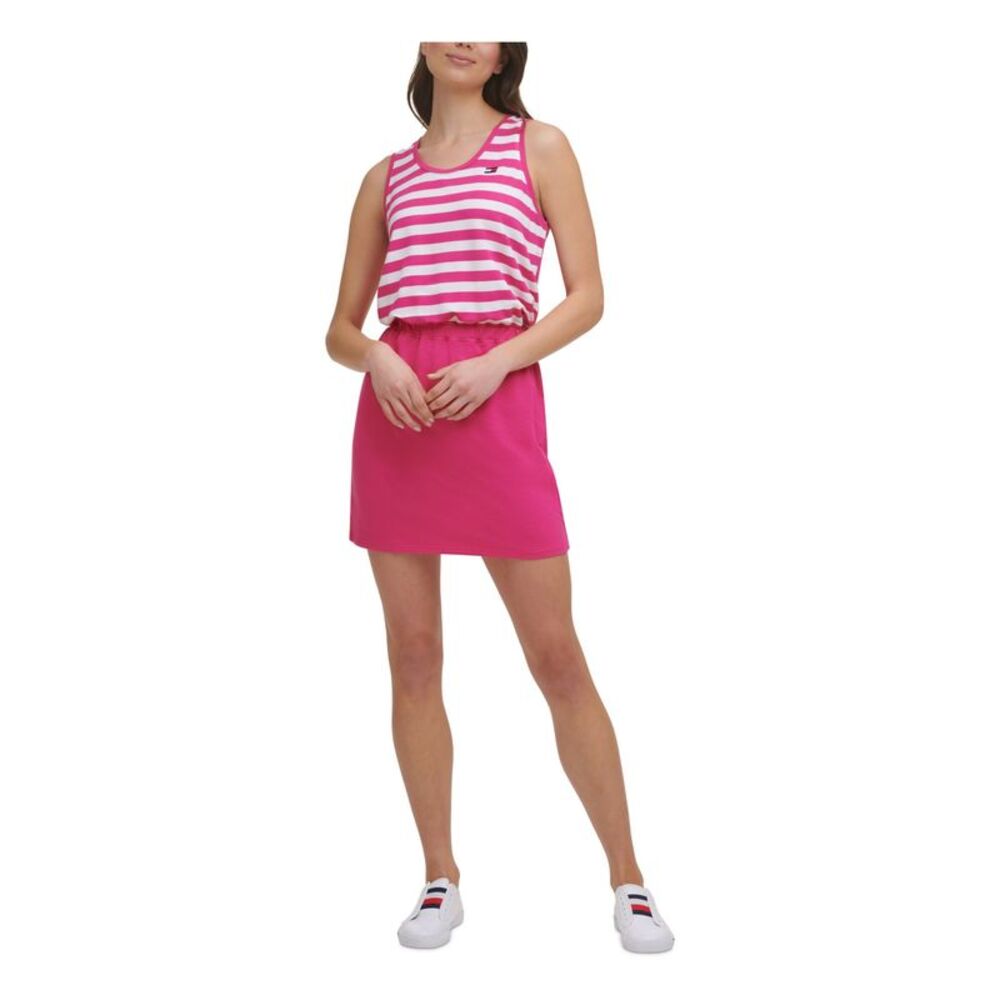 TOMMY HILFIGER SPORT Womens Pink Baby Terry Cinched Elastic Waist Short Dress S